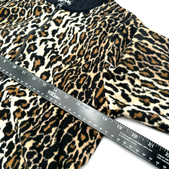 NICK & NORA Small Leopard Animal Print Cat Footed One Piece Pajamas Cozy Warm PJ - Picture 6 of 9